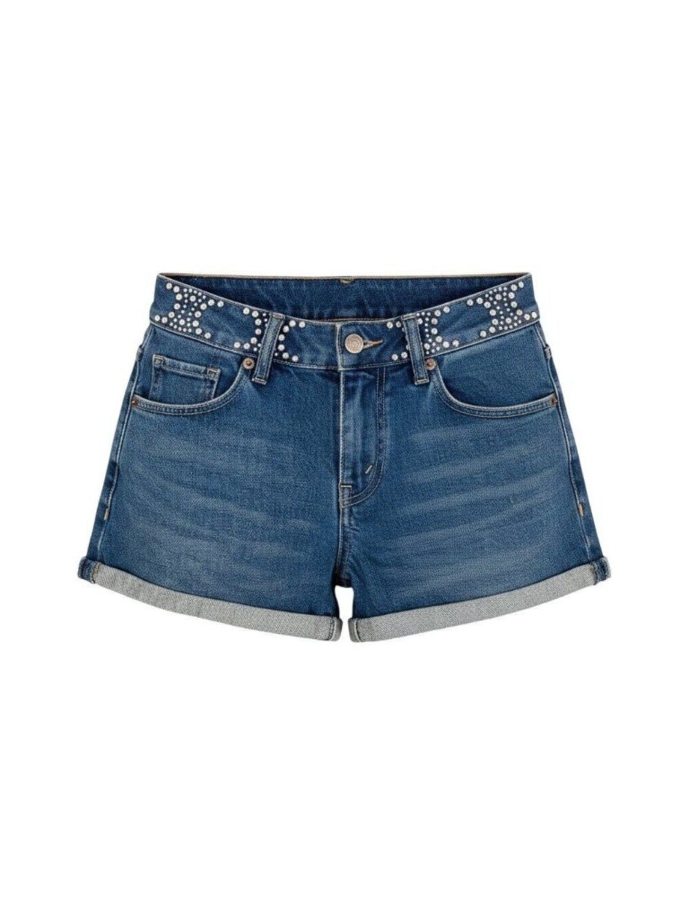 Celine Trim Off Studded Shorts 24 Indigo Cotton